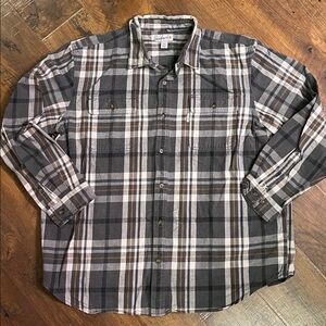 Carhartt Gray and Brown Plaid Cotton Button Down Shirt